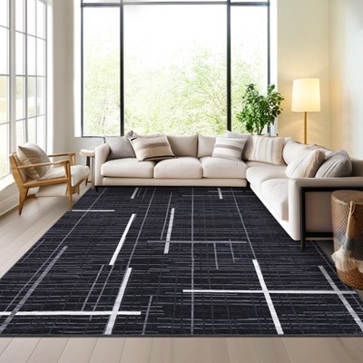 Modern Geometric Stripe Rug Washable Rugs Living Room Non-Slip Low Pile Area Rug Bedroom Dining Room Nursery Rug