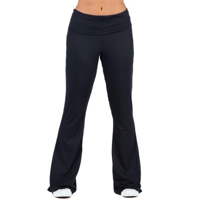 24seven Comfort Apparel Black Bell Bottom Foldover Waist Sweatpants