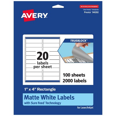Avery TrueBlock Matte White Paper Labels,  1" x 4" Rectangle