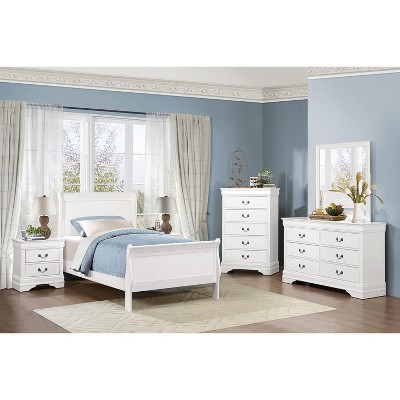 APRILSOUL White Finish Twin Size Bed Traditional Louis Philippe Style Wooden Bedroom Furniture