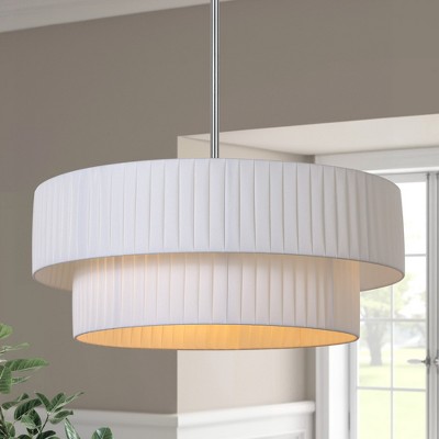 LamQee 3-Light Modern Drum Chandelier 2-Tier Semi-Flush Mount Pendant Light Fixtures with Fabric Lampshades