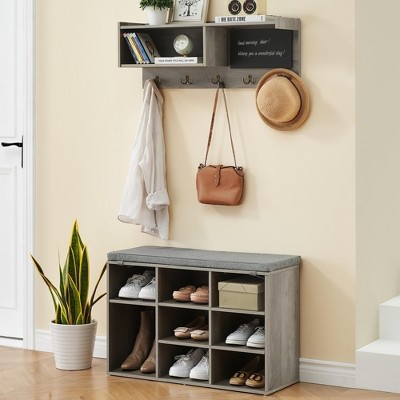Entryway Bench With Shoe Storage, 31.5" Small Shoe Bench, Hall Tree With Cushion, Coat Rack With 5 Hooks
