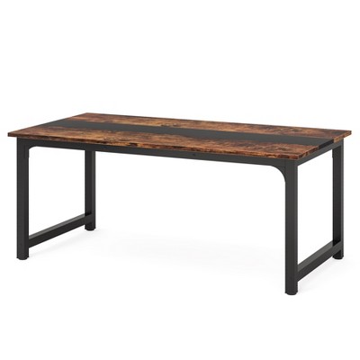 Lirago Compact Rectangular Conference Table-Durable E1 Wood Rustic-Brown and Black Multi-Purpose Office Desk