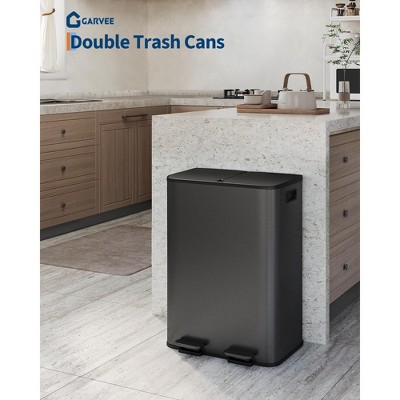 2 x 10.6 Gallon Stainless Steel Double Trash Can with Lid for Kitchen, Large Dual Trash and Recycle Bin Combo, Step-on Kitchen Metal Garbage Cans