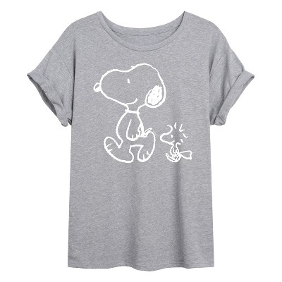 Women's - Peanuts - I'll Follow You Snoopy & Woodstock Oversized Graphic T-Shirt