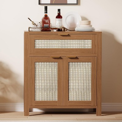 Sideboard Buffet Cabinet with Storage, Rattan Kitchen Buffet Accent Sideboard with Drawer and Adjustable Shelves, for Living Room, Entryway