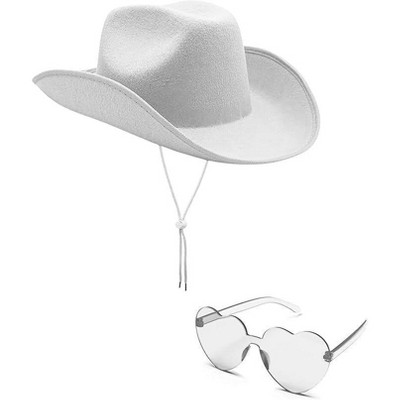 4E's Novelty Light Blue Cowboy Hat & Heart-Shaped Sunglasses – Western Cowgirl Party Accessory