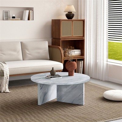 RISOKEYS 31.5" Round MDF Coffee Table - Modern Minimalist & Nordic Elegance Coffee Table for Living Room, Office, and Leisure Area