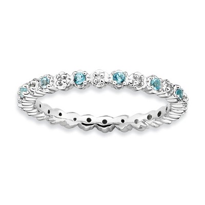 Black Bow Jewelry 2.25mm Stackable Blue Topaz & .04 Ctw HI/I3 Diamond Silver Band