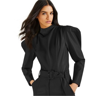 I.N.C International Concepts Womens Faux Leather Bodysuit Jumpsuit, Black, X-Small