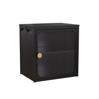 FONTOI Foldable Cabinet with Anti-Slip Design, Stackable Storage Container with Door for Home Office Living Room, Black, 12.01"*16.57"*15.94"