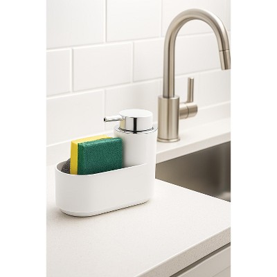 Home Mart Goods White Kitchen Soap Dispenser Caddy Set with Sponge & Scrubber