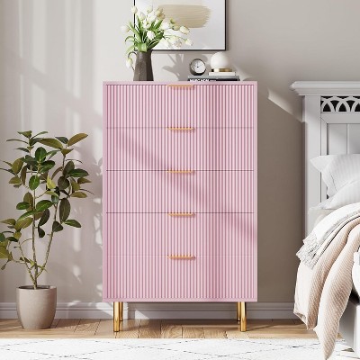 GAOMON 5 Drawer Dresser for Bedroom, Modern Dresser with Gold Handle and Large Drawer, Wood Double Chest of Drawers