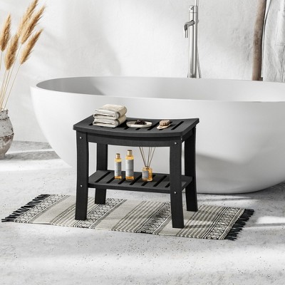 HDPE Shower Bench with Storage Shelf,Waterproof Shower Seat Stool Chair for Bathroom Bathtub,Non-Slip Spa Stool,Indoor Outdoor Use,Space-Saving