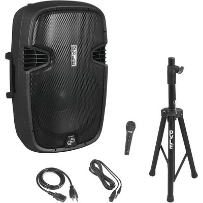 Pyle 15" Bluetooth PA Speaker System with Wired Microphone & Speaker Stand - Black