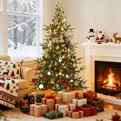COZONY 6ft Aspen Fir Christmas Tree with 300 Warm White LED Lights, Pre-Lit Xmas Tree for Home