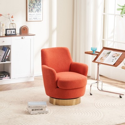 Kumasinova 360° Swivel Accent Chair,Faux Fur/Velvet/Teddy Barrel Chairs with Gold Iron Base,Comfy Reading Chair with Arm for Living Room&Bedroom