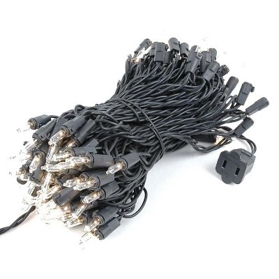 Novelty Lights 50 Feet 100 Bulbs Incandescent Mini Lights, Black Wire with 6" Spacing, UL Listed for Indoor/Outdoor Use, Connectable