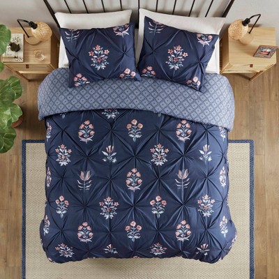 Madison Park 3pc Cassia Pintuck Microfiber Print Duvet Cover Set Navy Blue