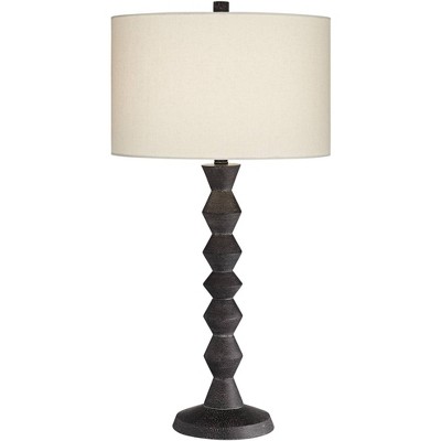 360 Lighting Timberline 32" Tall Faceted Base Large Modern End Table Lamp Black Finish Single White Shade Living Room Bedroom Bedside Nightstand House