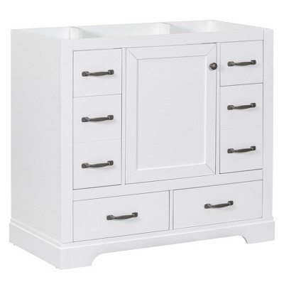 ChicFurnit 36 Inch Bathroom Vanity without Sink Freestanding Bathroom Vanity Base with 6 Drawers Adjustable Shelf for Bathroom, White/Gray