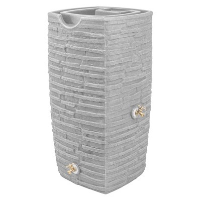 Good Ideas Impressions Riverwalk 50-Gallon Faux Slate Surface Dual Spigot Locations Rain Barrel w/2 Brass Spigots & Screen