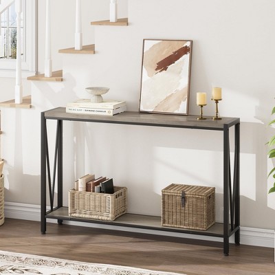 TROPOW Console Table, 2 Tier Entryway Table, Narrow Sofa Table with Storage, Console Table for Entryway, Living Room, Hallway