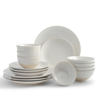 16pc Stoneware Siterra Dinnerware Set White - Sango: Rustic Dishware Set, Service for 4, Microwave & Dishwasher Safe