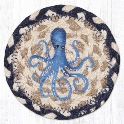 Earth Rugs Blue Octopus Printed Coaster 5"x5" Coastal Nautical Style