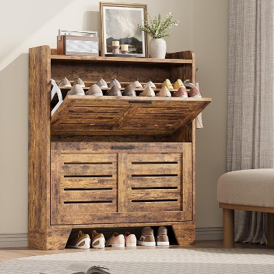 Shoe Storage Cabinet with 2 Flip Drawersfor Entryway, Entryway, Slim Freestanding Hidden Slim Shoe Organizer Cabinet with Hooks