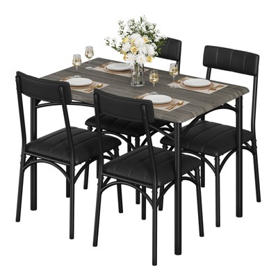 Dining Table Set for 4,Kitchen Table and Chairs,Rectangular Dining Room Table Set with 4 Upholstered Chairs,for Small Space,Apartment-Gray