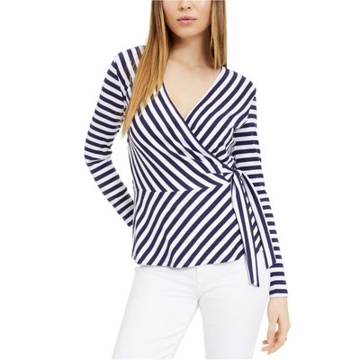 maison Jules Womens Stripe Wrap Blouse