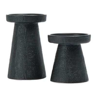 Storied Home Stoneware Pillar & Taper Candle Holders, Set of 2