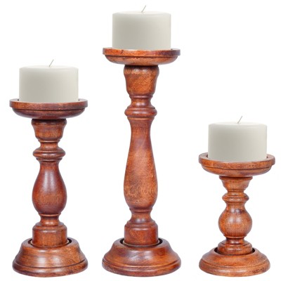Mela Artisans Tuli Handcrafted Candleholder in Medium Polish, Set of 3