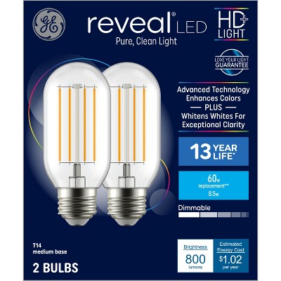 GE 2pk 60W Reveal T14 LED Light Bulbs