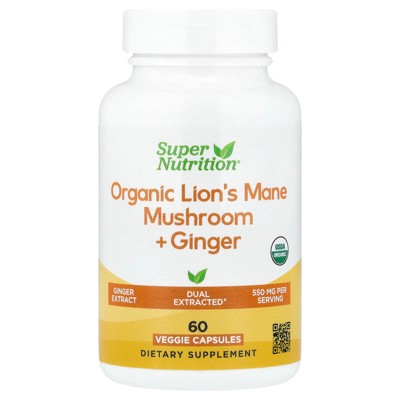 Super Nutrition Organic Lion's Mane Mushroom + Ginger, 60 Veggie Capsules