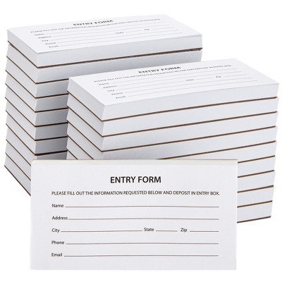 Juvale 2000 Raffle Ticket Sheets, Blank Entry Forms for Contests, School Events, White, 20 Pads
