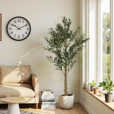 KTMBDW Olive Trees Artificial Indoor, Tall Faux Olive Tree, Artificial Plants with Natural Wood Trunk and Lifelike Fruits for Home Office Decor