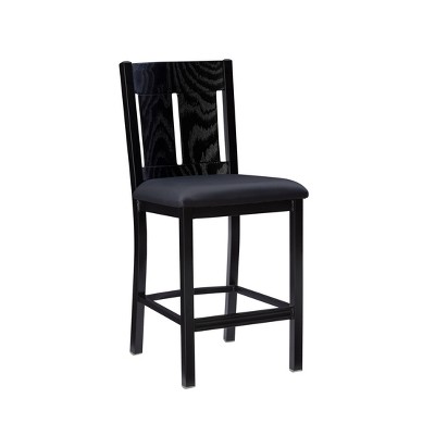 Edwina Faux Leather Seat with Slat Back Counter Height Barstool Black - Linon: Padded, No Assembly, 300 lbs Capacity