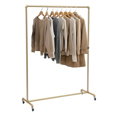 YIYIBYUS Gold Iron Clothes Rack Hanging Rod Freestanding Pipe Garment Rack With Wheels