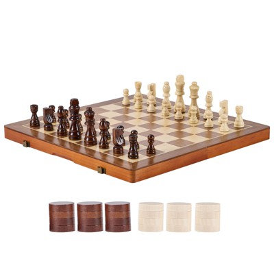 VEVOR Magnetic Wooden Chess Set, 15 inch 2-IN-1 Chess Checkers Game Set, Folding Chess Board Games for Adults Kids, 2 Queens Portable Travel Gift