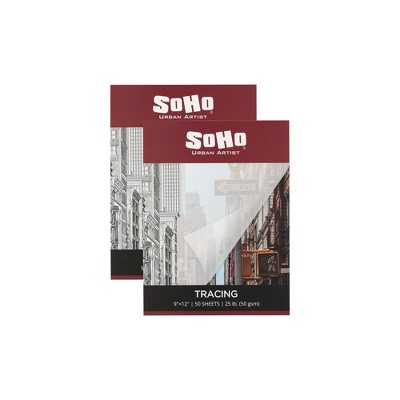 Soho Urban Artist 2 Pack 9x12" Vellum Paper Pad (25lb/50gsm), 50 Sheets of Translucent Vellum Paper Tracing Pad - White