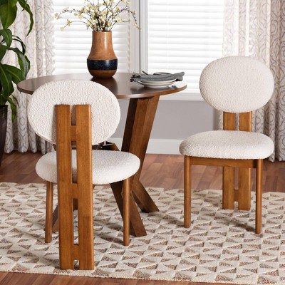 Baxton Studio 2pc Kacela Boucle Fabric and Wood Dining Chair Set