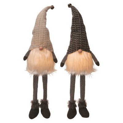 Transpac Plush Christmas Gnome Sitter Set of 2 Holiday Home Decorations Polyester Decorative Objects