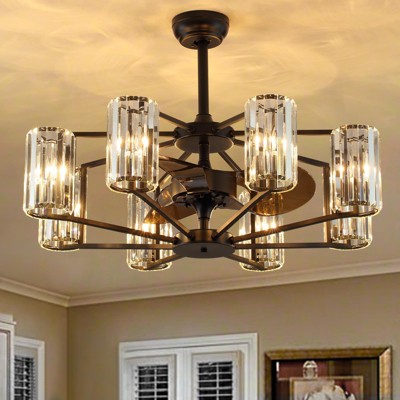 Ludomide 34" Crystal Chandelier Ceiling Fan, Vintage Flush Mounted Fandelier for Bedroom, Dining Room, Living Room, Kitchen