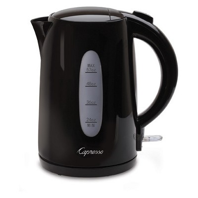 Capresso Large 57-ounce Electric Water Kettle – Black 279.01: 1500W Boil Dry Protection Water Heater Kettle