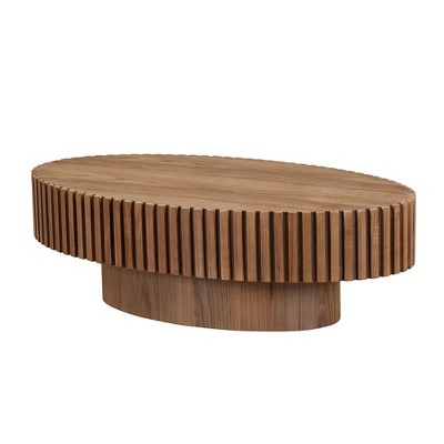 XINGHANZHENXUAN Black Modern Oval Drum Coffee Table, Handcrafted Ellipse Center Table, Black Manchurian Ash Grain MDF for Living Room or Bedroom