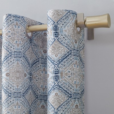 No. 918 1pc 48"x63" Lido Medallion Print Semi-Sheer Rod Pocket Curtain Panel Blue