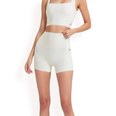 Anna-Kaci Active Women's High-Waisted Ribbed Shorts with Crisscross Back Detail