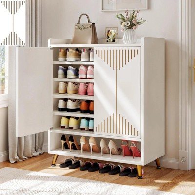 6-Tier Wood Shoe Cabinets with 2 Doors Adjustable Shelves for Entryway
